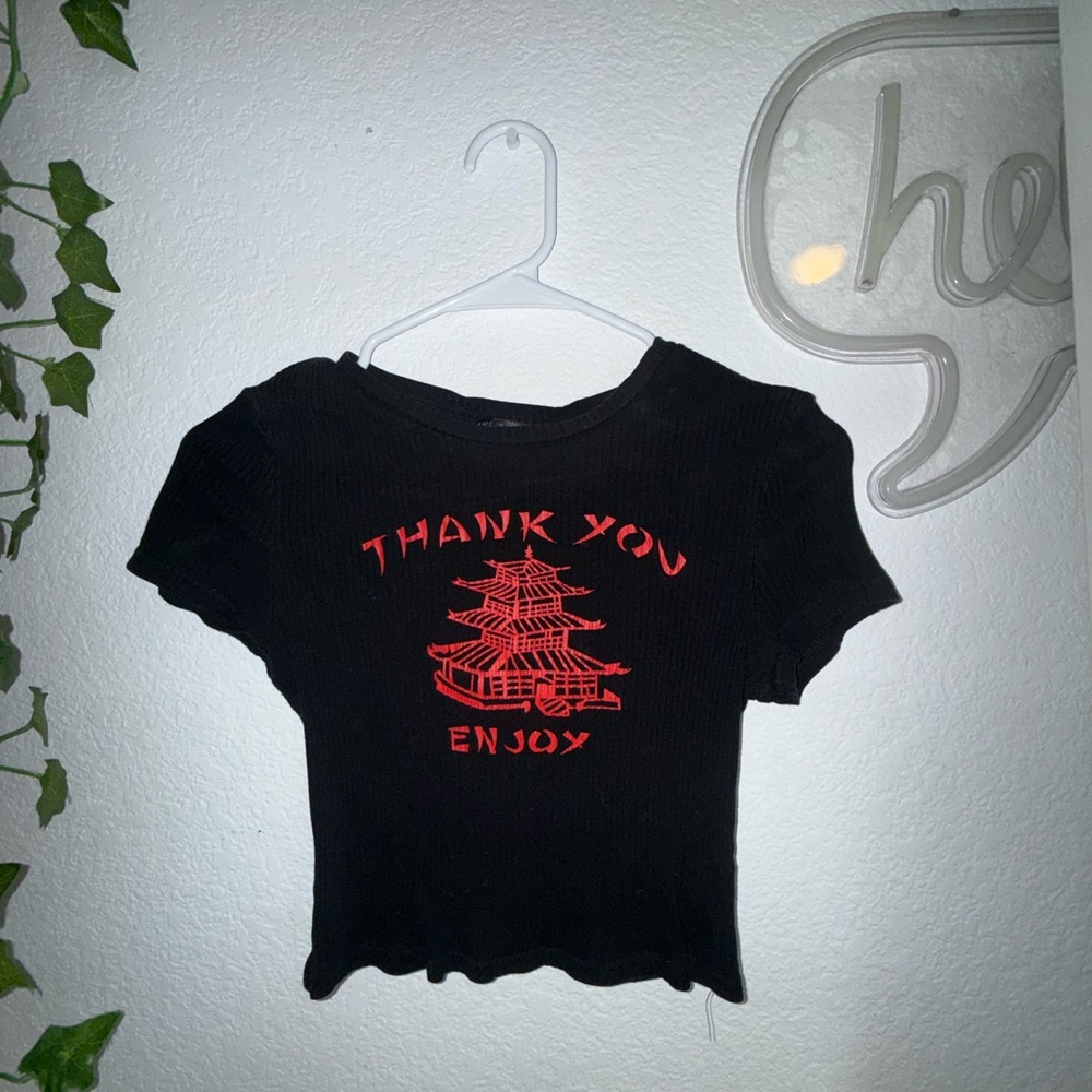 SHEIN “Thank you, Enjoy” Black Crop Tee – Size S